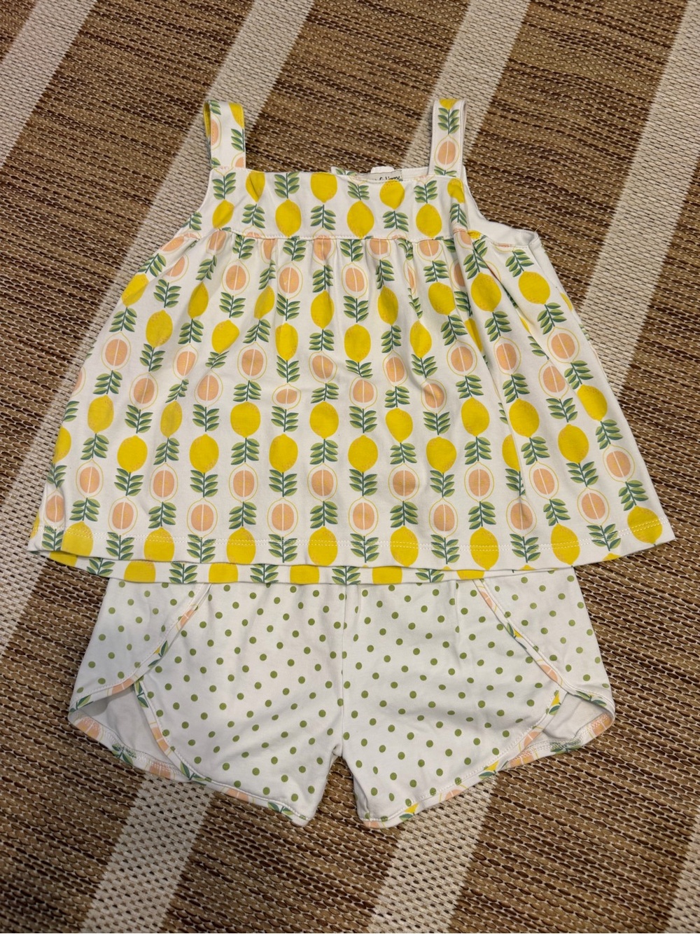 Girls Citrus Print Tank with Green Polka Dot Shorts